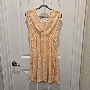 Pretty Angie Women’s Small Orange White Floral Dress Cover-up Adjustable Waist